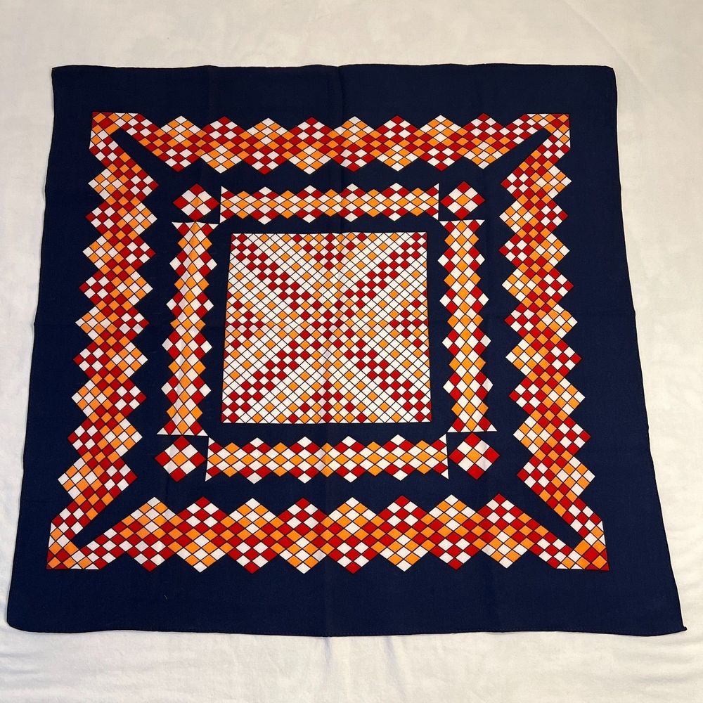 Vintage 1960s Square Scarf, Geometric Design 26" Square